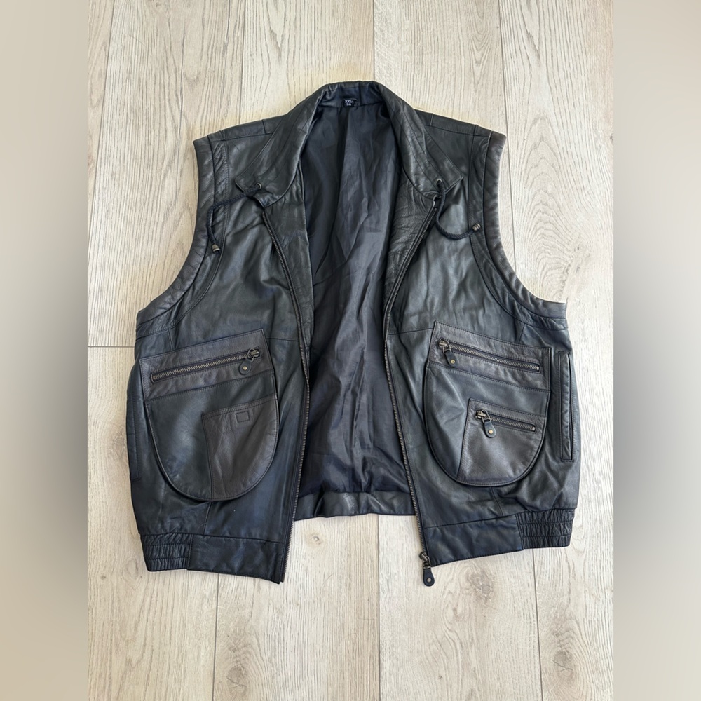 Men's Black Leather Vest with Pockets